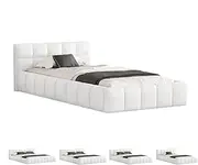 ALFORDSON Single Size Bed Frame with Boucle Fabric Tufting Upholstery, Mattress Topper Foundation with Wooden Slats, 150kg Capacity, Boucle White