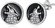 [KATHLU] Wolf Earrings for Men Women 925 Sterling Silver Wolf Stud Earrings Viking Earrings Jewelry Gift, 15mm/0.59inch, Sterling Silver, No Gemstone