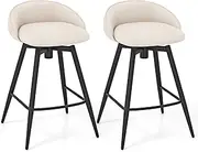 [Giantex] 63cm Upholstered Bar Stools Set of 2, Counter Height Barstools with Footrest, Backrest & Metal Frame, 360° Swivel Bar Chairs for Kitchen Island, Cafe & Pub (Beige)