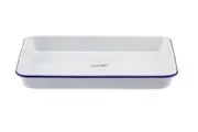 Falcon Enamel Rectangle Baking Tray White with Blue Rim 28x22x3cm