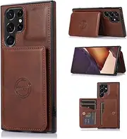 YocoverTech for Samsung S22 Ultra 5G Case,for Galaxy S22 Ultra 5G Back Case,PU Leather Magnetic Back Shell Cover Case with Card Holders[6.8 inch]-Brown