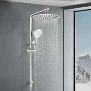 ACA International 12'' Round High Pressure Shower Head 3-Mode Functions Handheld Spray Gooseneck Wall Swivel Sliding Rail Diverter Set WELS (Chrome)