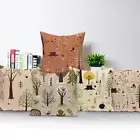 Cute Cartoon Forest Trees Cushion Cover Animal Squirrel Fox Bear Pattern Pillow