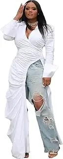 [RanRui] 2024 Women's Vneck high Side Split Cocktail & Wedding Guest Dresses Sexy Deep V Side Fit Slim Dress, White, X-Large