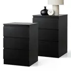 Oikiture Bedside Tables Set of 2 Side Table Storage Cabinet Nightstand Black