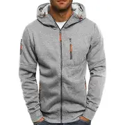 Men Fall Winter Hoodie Loose Zip-up Long Sleeves Zipper Pockets Hooded Cardigan Thin Pure Color Daily light grey XL