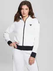 GUESS Women's Eco White Mylah Active Zip Jacket Size: Medium, Elastane