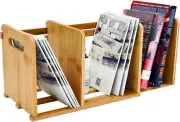 WELLAND Bamboo Desktop Bookshelf Small Book Rack Adjustable Desk Storage