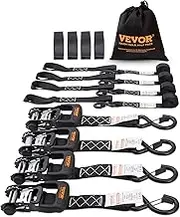 VEVOR Ratchet Tie Down Straps (4PK), 5208lbs Break Strength, 1.6" x 8' Heavy Duty Ratchet Tie Down Strap Set with Padded Handles, Coated S Hook, Soft Loop for Moving Appliances Motorcycle ATV