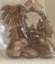 Hand Carved In Holy Land Israel Olive Wood Nativity Christmas Tree Ornament