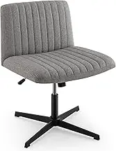 Giantex Criss Cross Chair, Fabric Cross Legged Office Desk Chair No Wheels, Comfy Armless Makeup Vanity Chair, Adjustable Height, Mid Back Wide Seat Computer Swivel Task Chair for Home Office (Grey)