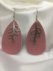 Handmade Teardrop Double-Sided Leather Earring Set with Charm New Free Ship 764