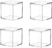 Small Clear Acrylic Box, 4 Pack Plastic Square Cube Containers with Lid Storage