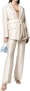[Zadaos] Women Two Piece Suit Sets Notched Collar Long Sleeve Blazer High Waist Straight Pant Set
