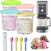 [Hojalis] Creami Containers, Pack of 4, 800 ml Creami Pints and Lid, BPA-Free, Ice Cream Container for Ice Cream with Spoon, Creami Deluxe Container for Ninja NC501 NC500 Series, Dishwasher Safe