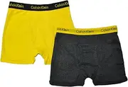 [Calvin Klein] 112417-T.50 New Little/Big Boys' Assorted Boxer Briefs (Pack of 2) (4/5, Charcoal/Yellow), Charcoal/Yellow, 4-5
