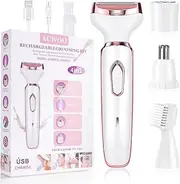 [ACWOO] Electric Lady Shaver, Cordless 4 in 1 Electric Shaver for Women, Rechargeable Painless Electric Razor Bikini Trimmer Wet and Dry Hair Removal for Face Legs Underarm Nose and Eyebrow