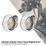Chrome Turn Signal Light Visor Trim Ring Smoke Lens For Harley Sportster Softail