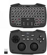(Backlit Version)Rii RK707 3 in 1 Multifunctional 2.4GHz Wireless Portable Game Controller 62-Key Rechargeable Keyboard Mouse Combo Turbo Vibration Function for PC/Raspberry pi2/Android TV Google/TV B