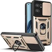 Compatible with Oppo Find X5 Lite Phone Case,Compatible with Oppo Reno7 5G Magnetic Bracket [PC+TPU] 2 in 1 Slide Lens Kickstand Gold