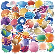 50 Pcs Planet Stickers, Space Planet Design Trendy Sticker for Water Bottle Laptop Notebook Phone Computer Guitar Skateboard Luggage Waterproof Vinyl Decal for Kids, Teen, Girl - 50 PCS Planet