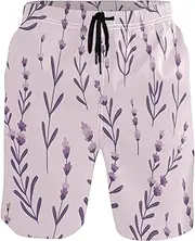 [GuoChe] Men's Beach Shorts Purple Lavender Cute Quick Dry Bathing Suits Holiday Beach Short Casual Board Shorts