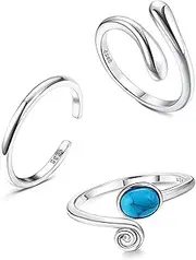 [Milacolato] Toe Ring Set 925 Sterling Silver for Women, Hypoallergenic Adjustable Band Ring, Open Toe Ring, Foot Jewellery, Minimalist, Teardrop Turquoise Toe Rings, Summer Accessory