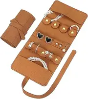 uxcell Travel Jewelry Bag Roll, Foldable Travel Organizer with Tie Close Microfiber Storage Roll for Earrings, Necklaces, Rings, Bracelets, Brooches, Valentine's Day Gifts, Brown
