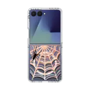 Galaxy Z Flip7 Clear Magnetic Case HALLOWEEN SPIDER WEB 4, SPOOKY SPIDERS CORAL PEACH SCARY INSECTS CREEPY BUGS TRANSPARENT