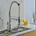 廚房洗碗池雙出水彈簧水龍頭 廚房洗菜盆旋轉冷熱功能出水水龍頭