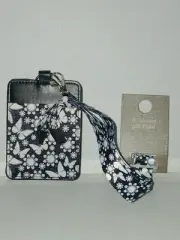 Black & White Butterfly Pattern Lanyard W. Detachable 3 Card Wallet Clip Closure