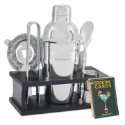 Mixology Bartender Kit - 8-Piece Silver Cocktail Shaker Set with Silver - Black