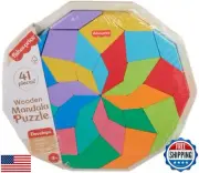 Fisher-Price Wood Preschool Toy Mandala Puzzle with Geometric Design, 41 Wood