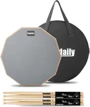 12" Drum Practice Pad with 4 Maple 5A Sticks & Storage Bag - Gray