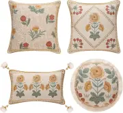 Designer Pack of 4 Throw Pillow Covers,Beige Vintage French Soft Linen Pillows C
