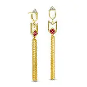 Lab-Created Ruby Cluster and Diamond Accent Art Deco Tassel Drop Earrings in Sterling Silver with 14K Gold Plate