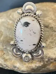 Southwestern Mens Sterling Silver White Buffalo Turquoise Ring Size 10 00433