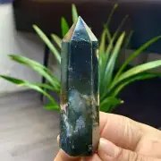86G Natural black agate obelisk, quartz crystal tower for healing