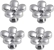 Brass Drawer Knobs 4 Pack Brass Shoe Cabinet Wine Cabinet Bedside Cabinet Door Flower Handle Wardrobe Drawer Cabinet Single Hole Handle Bright Silver