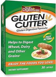 Healthy Digestives Gluten Cutter enzyme formula - Helps Improve your bodies Gluten digestion and assist in breaking down Wheat, Dairy and Other Grains - 30 Servings, Capsules