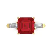 3Ct Asscher Cut Ruby VVS1 Solid 14K/18K Gold Engagement Promise Statement Ring