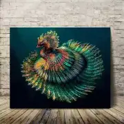 A peacock with colorful feathers in the dark Wall Art Canvas Unframed/Framed