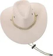 [CATIEBYE] Men's Wide Brim Western Cowboy Hat Sun Hat for Men Stylish Felt Cowboy Hat Outdoor Riding Camping h White