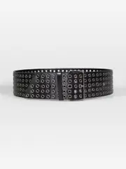 Black Leather Eyelet Strass Belt
