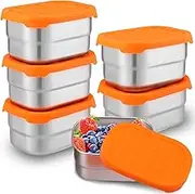 6Pcs 8Oz Stainless Steel Snack Containers Silicone Leakproof Lids for Kids Small Food Lunch Containers Portable Salad Lunch Box for Daycare School Office Travel (6Pcs, Orange)