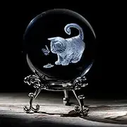 Cat Lover Gifts - 3D Cute Fat Cat Figurines in Crystal Ball Paperweight with Stand - 3D Laser Engraved Crystal Cat and Butterfly - Decorative Kitten Collectibles Kitty Snow Globes Gift - 2.36in