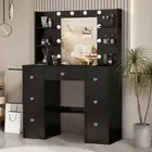 10 LED Bulbs Makeup Vanity Desk Dressing Table Lighted Mirror Black Dresser Desk