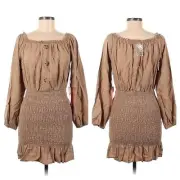 NEW C'est Toi Women's Brown Boho Bohemian Peasant Dress Size Small Style DR1034