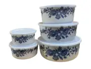 Blue Floral Ten (10) Piece Nesting Bowl Set ~ Melamine - NEW