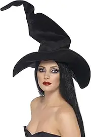 Smiffys Witch Hat, Tall and Twisty Velour - Black